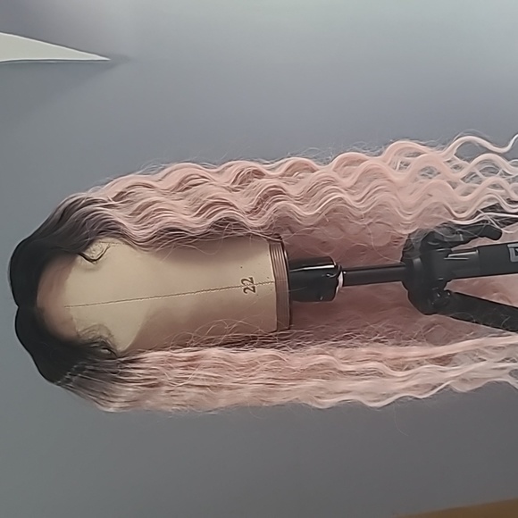 Pink and black crimped wig